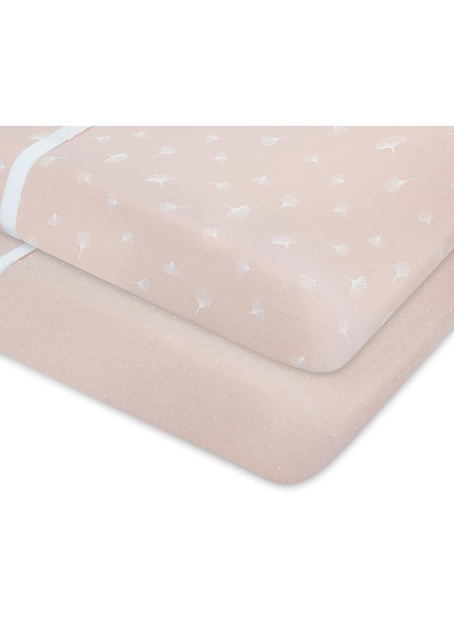 Ely's & Co. Ely’s & Co. Changing Pad Cover, Diaper Changing Table Sheets, 2 Pack, Cradle Sheet Set for Baby Girls, 100% Jersey Knit Cotton, Pink Gingko Collection, 32”x16”x5” - Image 5